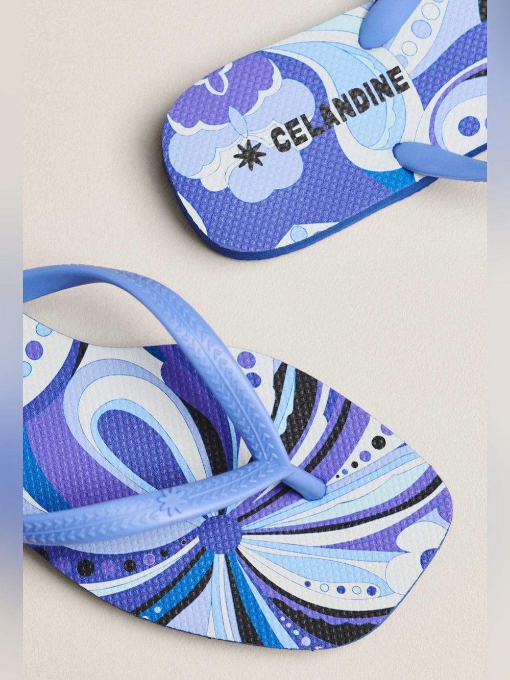 Celandine Blue Patterned Eva Flip Flops Size 6 - Picture 3 of 4